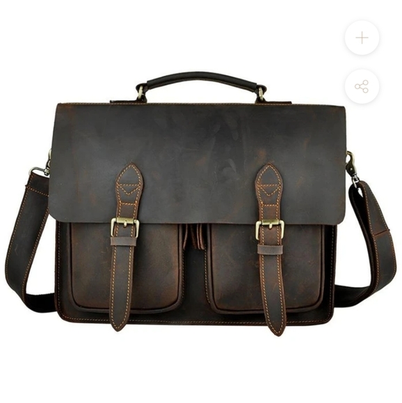 Handmade  LEATHER RETRO DESIGNER BUSINESS BRIEFCASE, 18"x13" - Picture 3 of 7